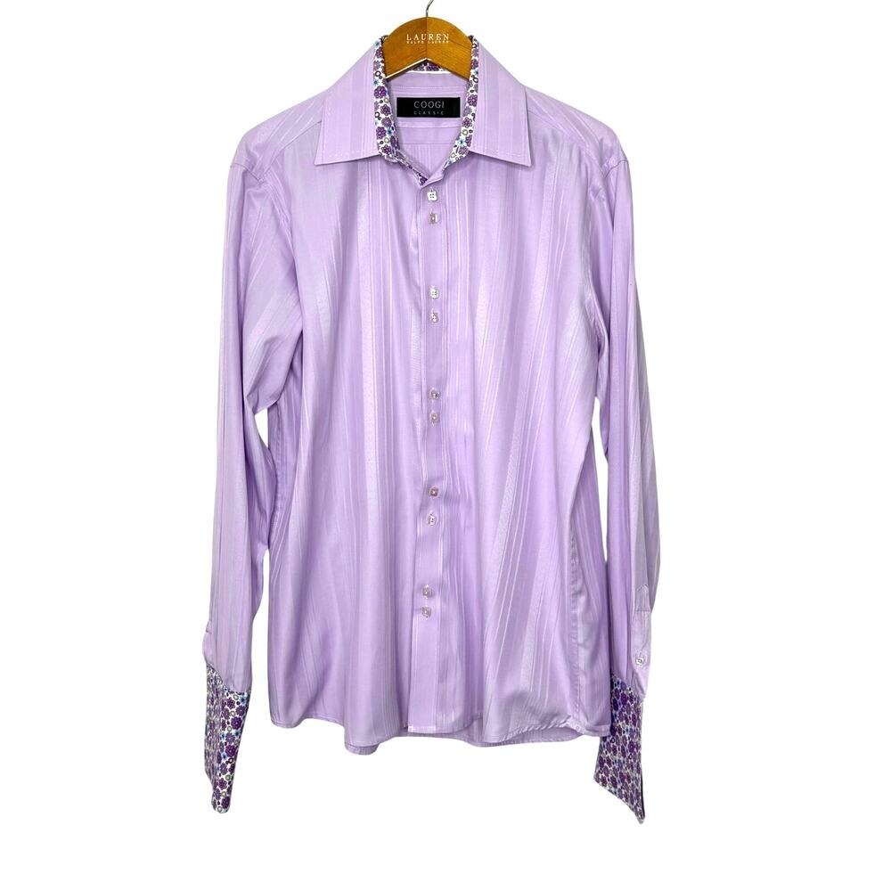 Coogi Classic Dress Shirt Mens Large Purple French Cuffs